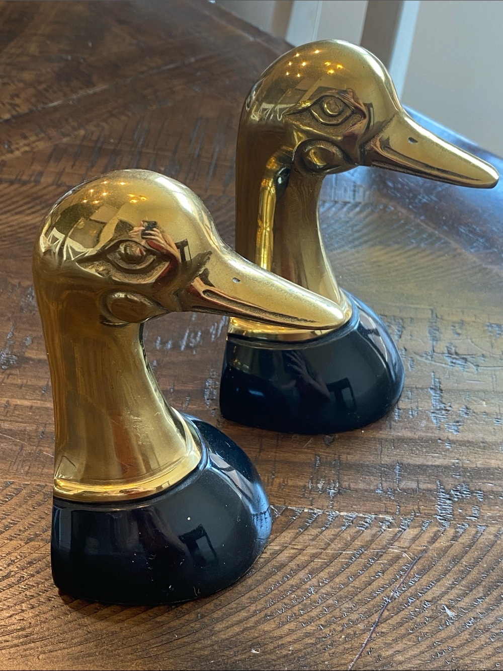 Vintage Gold and Black Brass Collectible Duck Head Bookends